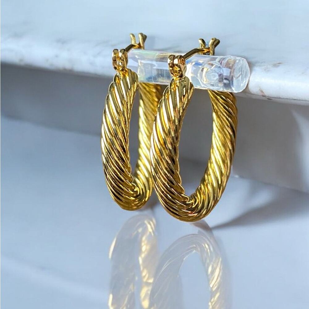 Gold Twist Thick Hoop Earrings NEW